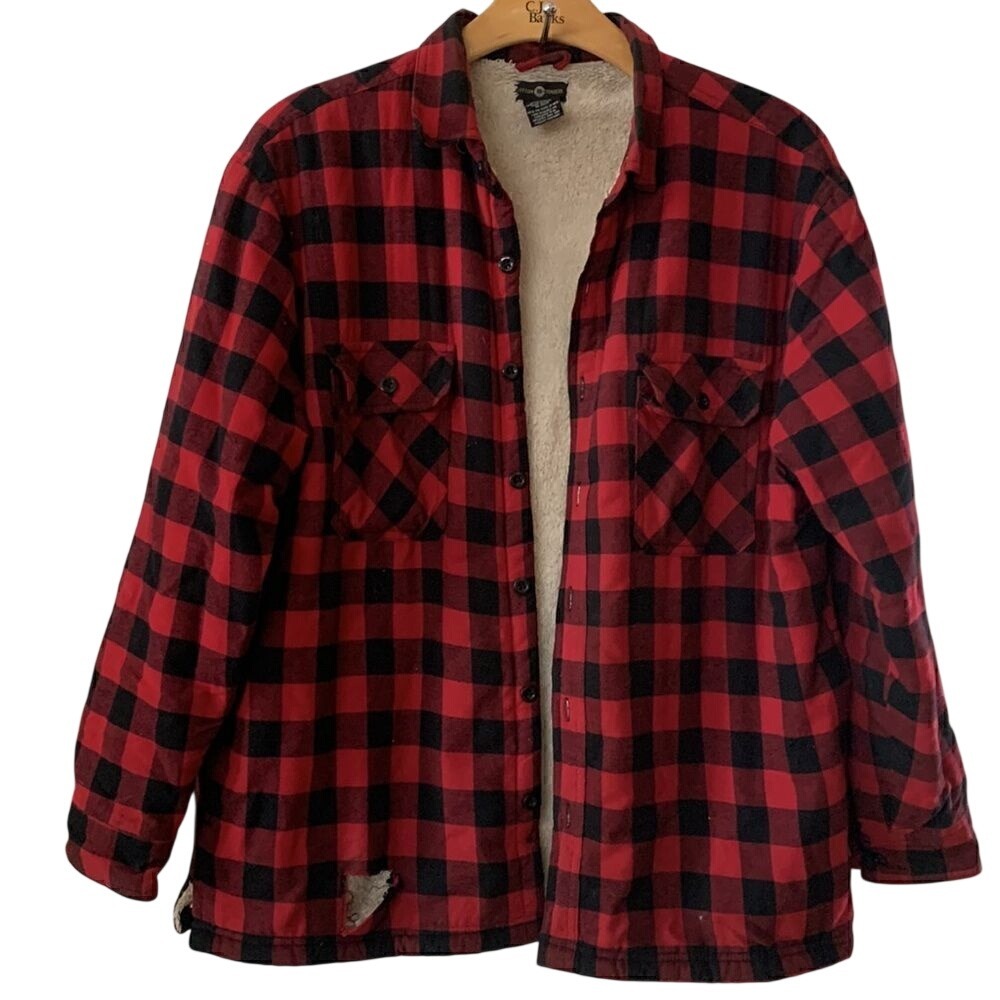 Plaid Flannel Coat Sherpa lined Vintage Chore Buffalo Coat Mens size‎ large